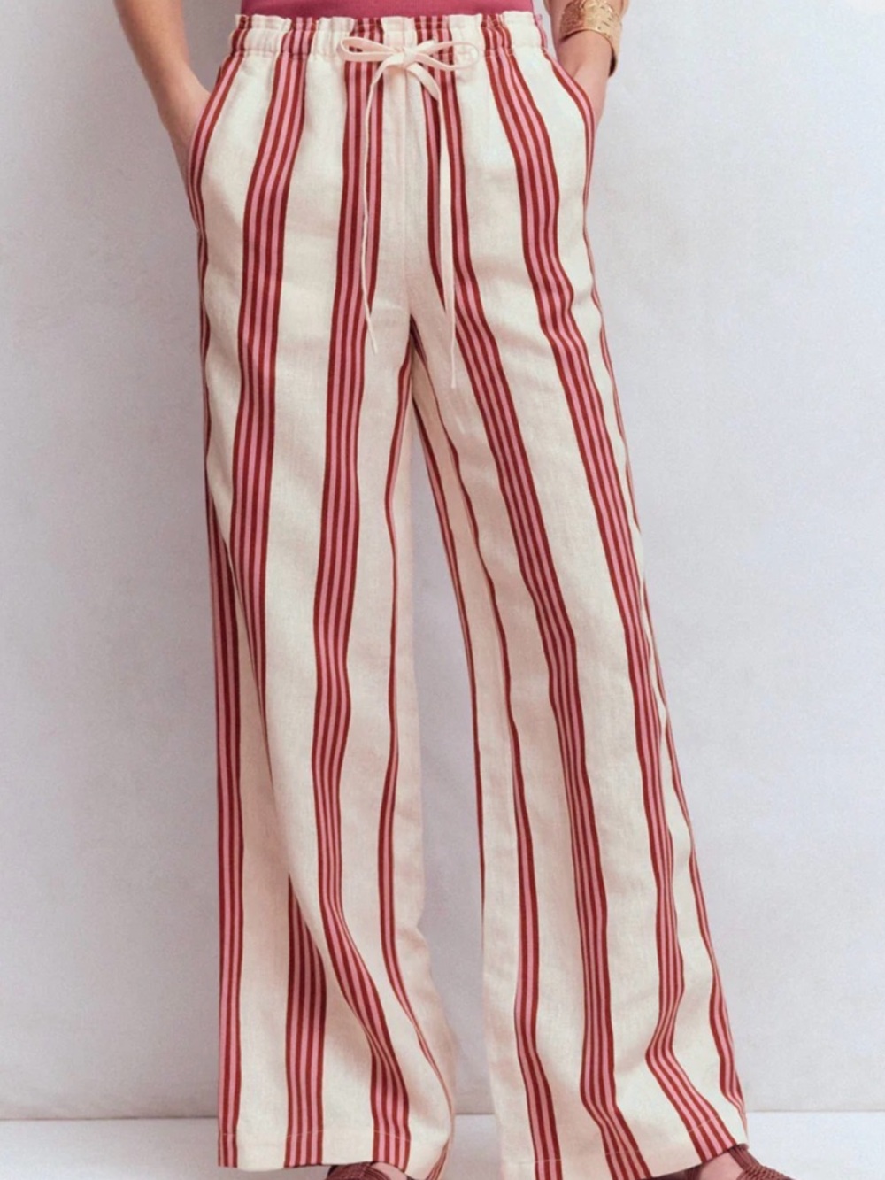 Boden Linen Striped Wide-Leg Pants